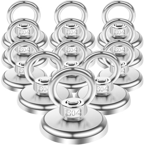 MIN CI Magneti forti da 36 mm, 12 ganci magnetici extra forti 55 kg (121 lb), forza adesiva al neodimio, magnete per pesca magnetica con occhiello, gancio magnetico, forte magnete per campeggio