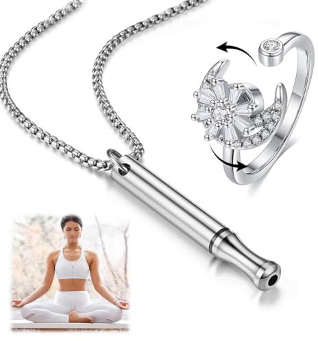 QOWUXHZ 1 Stück Rauchentwöhnung Hilfsmittel Rauchentwöhnung Atemhalskette Meditations Atemhalskette Mit 1 Stück Silber Anxiety Ringe Für Damen Für Stress Abbauen
