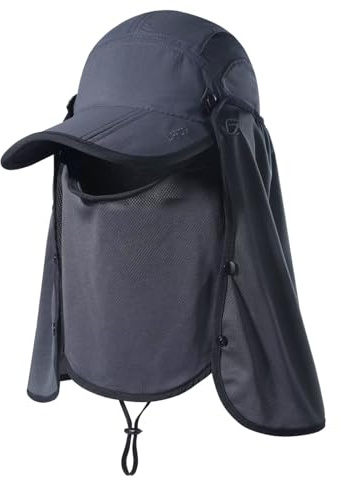 GADIEMKENSD Chapeau de pêche d'été Randonnée Jungle Montagne Casquette de Baseball à séchage Rapide Couverture de Visage et de Cou avec Rabat Imperméable Casquettes Respirantes, Gris foncé