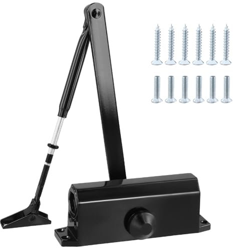 QWORK® chiudiporta automatico, chiudiporta automatico idraulico, tenere aperto, per porta interna e porta esterna,40-60kg,nero