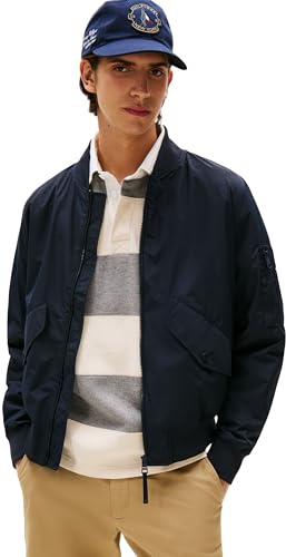 Tommy Hilfiger Cazadora bomber Hombre Packable con cuello tipo béisbol, Azul (Desert Sky), M