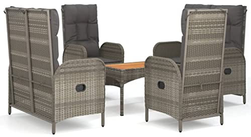 Willood 5 TLG. Garten Essgruppe mit Kissen Grau Gartenmöbel Set mit Kissen Sitzgruppe für Garten Terrasse Poly Rattan 2X Bank + 2X Stuhl + Tisch 1 Stück