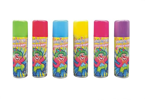 6 BOMBOLETTE Stelle FILANTI Colorate 83 ML Verde Giallo Rosso Blu Viola Arancione Carnevale Festa Party