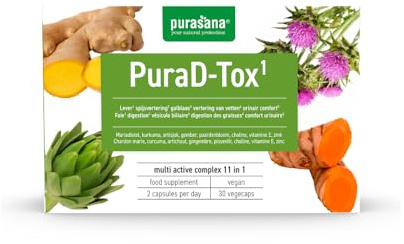 Purasana® PuraD-Tox – Complexe Chardon-Marie Bio 11-en-1 Choline, Artichaut, Pissenlit, Curcuma & Gingembre – Détox Hépatique Complète, Meilleure Digestion & Bonne Santé en Foie