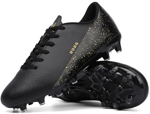 KUUK Scarpe da calcio in erba sintetica da uomo, scarpe da calcio, per bambini, per interni, AG FG TF, 2286 Ag Nero, 39 EU