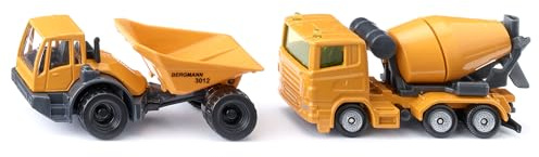siku 1692 Construction Site Set, Dumper and Concrete Mixer, Toy Car for Children, Yellow, Metal/Plastic, Tilt and Rotating Drum, Tilting Trough