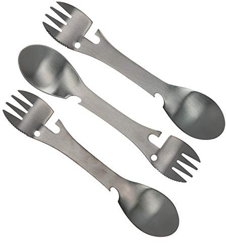 5-in-1 Utility Spork,3 Pack Multi Function Fork Spoon,Stainless Steel Spoon Bottle Opener Fork Knife,Can Opener for Outdoor Picnic Hiking Fishing Backpacking