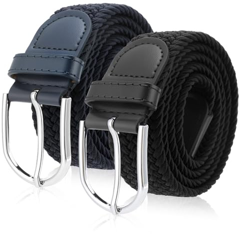 ViEinkaufen 2 Pcs Mens Belt, Braided Elastic Slight Elasticity Belt for Men (black+blue)