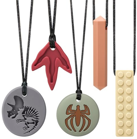 CLDY Kaukette für Kinder, 5er-Pack sensorische Kauketten, Autismus-Spielzeug für Jungen und Mädchen, Beißring aus Silikon BPA-frei, perfekt für Kinder mit ADHS, Beißende, Fingernägel Kauen