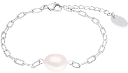 s.Oliver Damarmband i rostfritt stål sötvattenspärlor 17 + 3 cm silver berlock armband gåva gåva 2040601