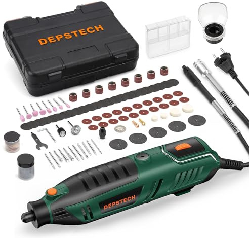 DEPSTECH Multifunktionswerkzeug 200W, Rotationswerkzeug Set mit 128 Zubehörteilen, 6 Variable Drehzahl 10.000-40.000 U/min zum Schneiden, Schleifen, Gravieren, Polieren, Schärfen, Reinigen, Schnitzen