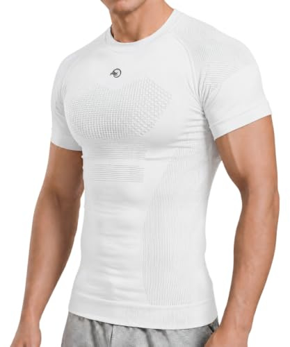 Modesty - Rashguard herr andningsbar kompression - ventilation armstöd torso rygg - MMA JJB brottning boxning - bodybuilding cross training fitness, Vitt och blått, XL