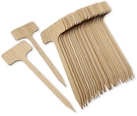 Nudaoz 30 etichette per piante in bambù a forma di T, 17,8 cm, ecologiche, durevoli e resistenti alle intemperie, ideali per frutta, verdura, fiori ed erbe, per interni ed esterni