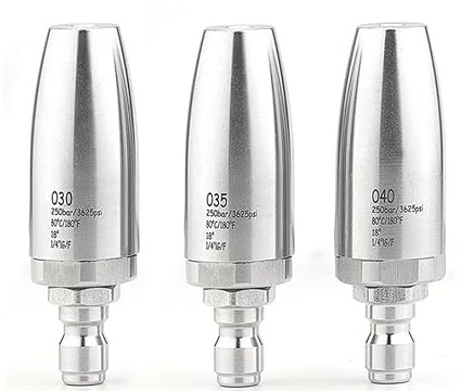 360° högtrycksmunstycke i rostfritt stål med turbo och rotation – keramisk kärna – upp till 4000 PSI – 1/4 snabbkoppling – för bilar, uteplatser, betong – 1 enhet (diameter 35)