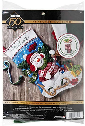Bucilla Nordic Snowman Kit de calcetín, Azul, Blanco, Rojo, 9x11.75x2.53 inches