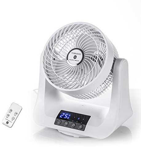 MACOM, Ventilatore Super Potente Silenziosissimo con ventole Vortex, doppia oscillazione automatica, 3 velocità, timer, telecomando e display temperatura ambiente, Enjoy & Relax 993 Tornado