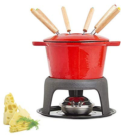 Fondue De Hierro Fundido Chocolate Set De Fondue De Queso Esmaltado Con Tenedores Y Reutilizable Para Inauguración De La Casa O Regalo Perfecto Para Cumpleaños.
