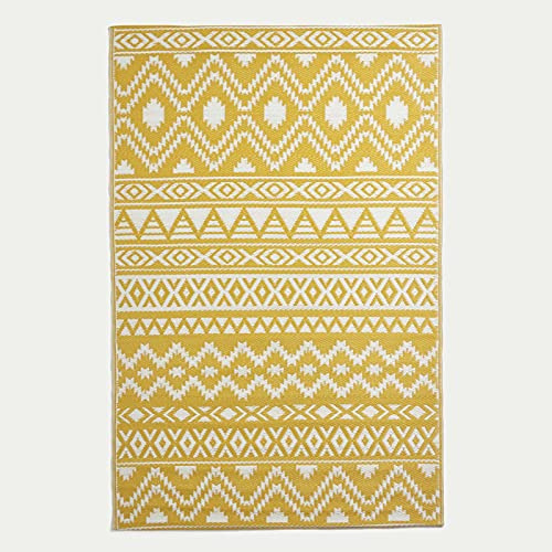 HOMESCAPES Tapis extérieur résistant Pluie et UV, Tapis de Jardin imperméable réversible Jaune Anna, 120 x 180 cm, Intérieur extérieur terrasse Balcon