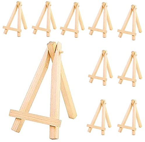 ZoeTekway Lot de 10 mini chevalets de table en bois, petit chevalet triangulaire en bois pour affichage, décoration de table, plaque signalétique, travaux manuels de peinture