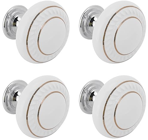 Natudeco Tirador de cajón, 4 unids/Set Tirador de cerámica Tirador Retro Tirador de Armario cajón Tirador de Armario Accesorios de Hardware para Muebles(1043 Círculo Doble Oro - Blanco)
