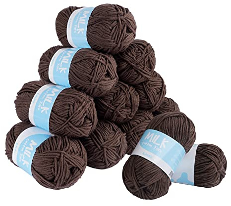 12 x 50g Lana para Tejer,bolas de hilo trenzado a mano hilo ganchillo 100% acrílico para tejer,hilo para adultos o bebés muy suave para cualquier proyecto de punto y ganchillo (marrón chocolate)