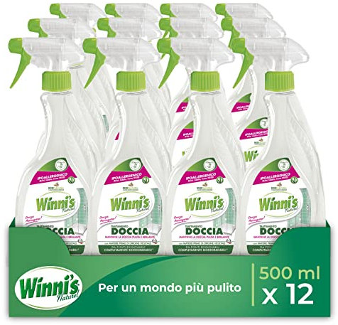 Winni's - Detergente Spray Doccia Ipoallergenico, Trattamento Autopulente contro Muffa e Calcare, con Materie Prime di Origine Vegetale e Bio, 500 ml x 12 Confezioni