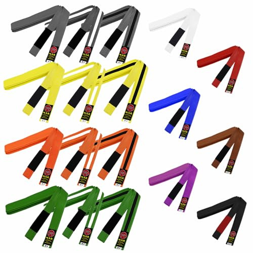 Orange BJJ Martial Arts Colour Belt Child & Adult Size Brazilian Jiu-Jitsu Ranking Coloured Grading Poly Cotton 45mm Wide 9 Rows of Stlts Ideal for Training, Competition & Tournaments (A3)
