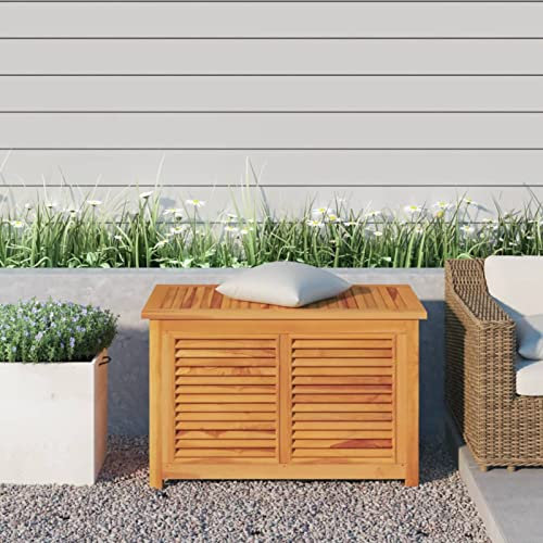 LAPOOH Gartenbox mit Beutel, Kissenbox Outdoor WassBerdicht, Auflagenbox, Aufbewahrungsbox, Terrassenschrank, Gartentruhe, Gartenkiste, Garten Aufbewahrung, 90x50x58 cm Massivholz Teak