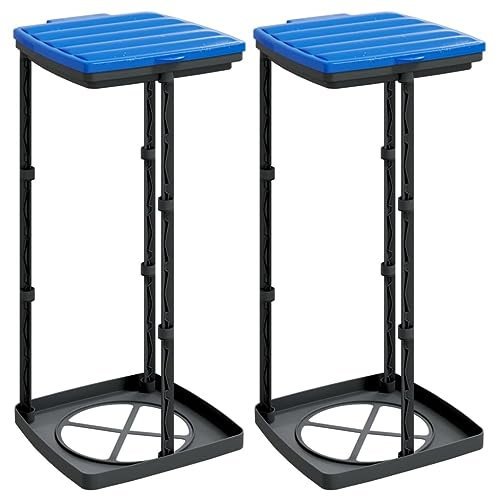 vidaXL Soportes para Bolsas de Basura 2 uds, Soportes Plegables con Tapa, Cestos para Bolsas de Basura, Accesorios de Basuras, PP Negro y Azul 60 L