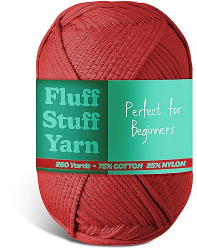 Soft Yarn for Crocheting – Crochet & Knitting Yarn, Beginner Yarn with Easy-to-See Stitches, 250 Yds Amigurumi Yarn, Cotton-Nylon Blend Tshirt Yarn for Crocheting, Worsted Weight Yarn 4, Burgundy Yarn
