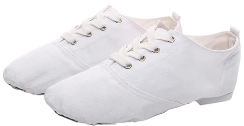 Scarpe jazz da donna nere,scarpe jazz da uomo, tela con suola in pelle, scarpe da ballo professionali, bianco, 38 EU