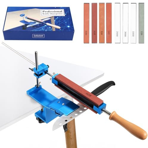 LIFEDYLUK Affilacoltelli ad angolo fisso Kit con 4 pietre per affilare + 4 pietre diamantate, Affilacoltelli Rotazione a 360°, set di utensili per affilare cucina professionale