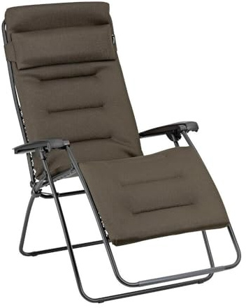 Lafuma MOBILIER - Fauteuil Matelassé Relax Zéro Gravité RSX Clip XL - Chaise Longue Multiposition Pliante Jardin et Intérieur -Toile AirComfort® Résistante - Tout Confort, France - Marron Taupe