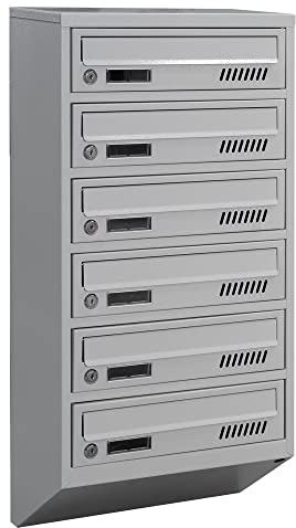 Cassetta postale con fissaggio a parete EURO GDS 6 RAL 7035, cassetta postale con 6 alloggi, cassetta postale