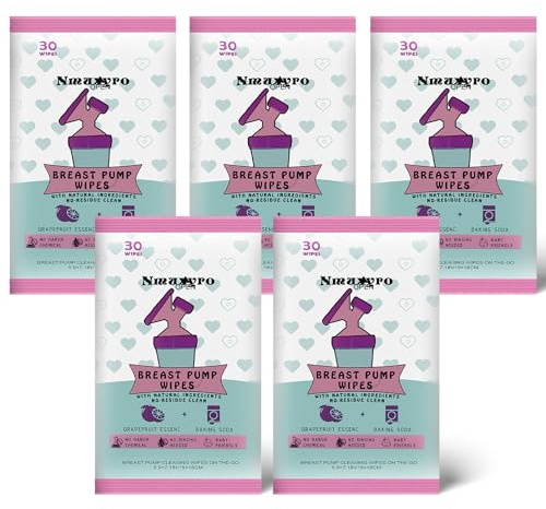 Breast Pump Wipes Quick Clean, Natural Pump Cleaning Wipes On The Go, Resealable Manual Pacifier Wipes Breastfeeding Supplies, 30 Count (Pack of 5)