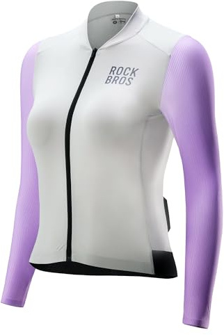 ROCKBROS Cykeltröja dam långärmad cykeltröja sommar cykeljacka cykling jersey vägcykel jersey med 3 bakfickor MTB cykelkläder andningsbara, Grå-lila, XL