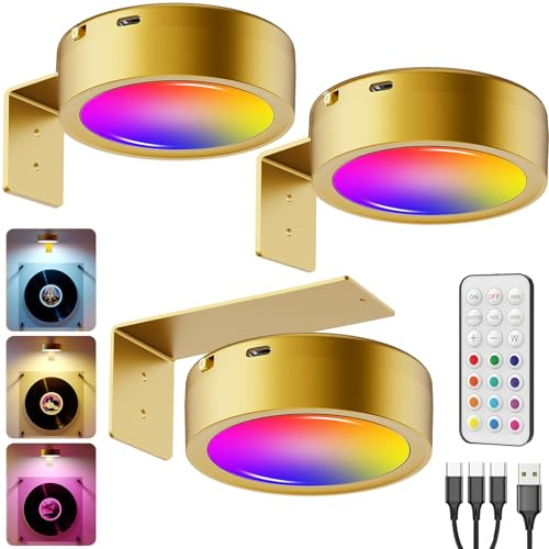 Applique Murale LED pour Tableau Doré, 2600mAh Spot LED Sans Fil Rechargeable avec Télécommande Lampe Murale Batterie RGB Eclairage LED Vitrine USB Applique Magnétique pour Tableaux Bibliothèque Art