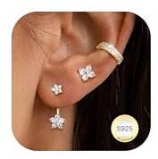 Dochais 3 Paar Ohrringe Ohrstecker Silber 925 Set für Damen 14K Vergoldete Ohrringe Ear Cuff Gold Hypoallergene Ohrstecker Zirkonia Klein Cartilage Knorpel Helix Conch Tragus Piercing Stil C
