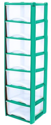 Neat. 7 Plastic Storage Drawers Unit with See-Through Drawers, Compact Vertical Design – Durable Plastic, Ideal for Organizing Office Crafts, and Household Items, 140cm x L39cm x W39cm -Light blue