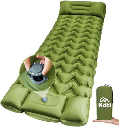 Camping Isomatte Selbstaufblasend, Ultraleicht Aufblasbare Matratze mit integrierten Kopfkissen, Kleines Packmass Aufblasware Luftmatratze, Fußpresse Pumpe, Faltbar Campingmatratze für Outdoor