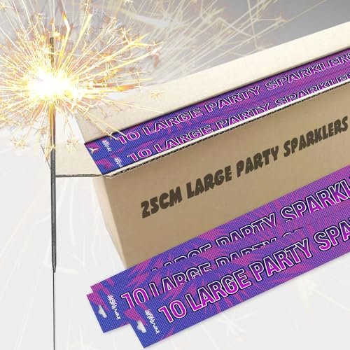 25cm (10 inch) Large Party Sparklers | Handheld Sparklers | Classic Golden Sparkle (200 Sparklers)