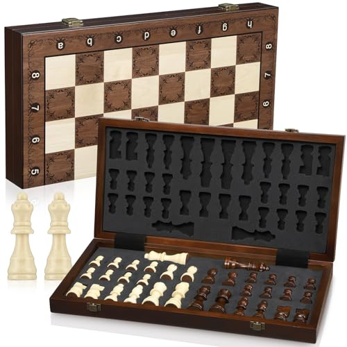 Peradix Grand Jeu d'échecs de Voyage Magnétique 39x39cm - D'échecs Pliable Premium avec Pièces Magnétiques - Échiquier en Bois de Haute Qualité pour Les Camping et l'extérieur