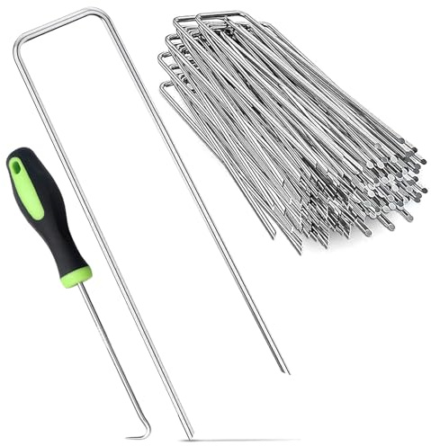 UOCAI 50 picchetti di ancoraggio a terra, picchetti stabili in acciaio, ganci di fissaggio per tenda in tessuto non tessuto, recinzione e campeggio, picchetti anti ruggine con 1 gancio curvo a 45°