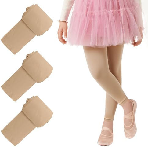 SGQTZDZQ Collants de danse sans pieds pour filles, leggings de ballet pour uniformes scolaires, 3 paires, noir et rose, beige, 8-11 ans