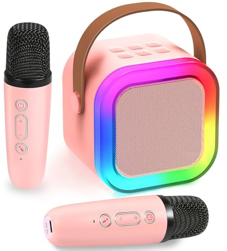 Chennyfun Macchina Karaoke con 2 Microfono, Karaoke Portatile Bambini con Altoparlante Bluetooth, Luce LED ed Effetti di Cambio Voce, Giocattoli per Karaoke Ricaricare per Ragazzi e Ragazze