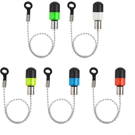 Honseadek Allarme da pesca con indicatore di morso per pesca europea alla carpa, design cavo con asta fluorescente, struttura in acciaio inossidabile per pesca di fondo (confezione da 5) (R+Y+BU+G+WHI