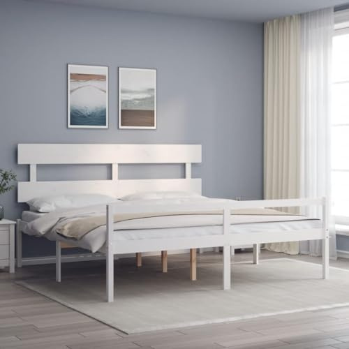 Genérico Cama Personas Mayores cabecero Madera Maciza Blanco 200x200 cm, Camas y somieres Blanco,3195372