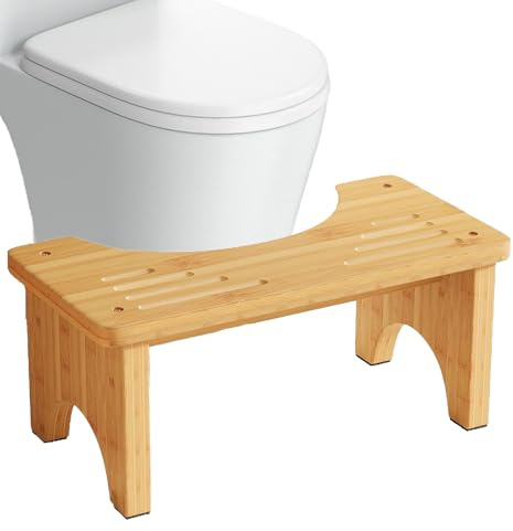 Bamboo Toilet Potty Stool for Adults & Kids, 7.8 Height Anti-Slip Bathroom Squatting Step for Proper Posture