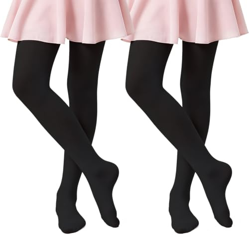 Geyuwoz 2 Paires Collants de Danse pour Filles les Enfants Avec Pied | Collant Danse Classique Fille Collants de Ballet pour Filles en Microfibre Collants Noir Blanc Chair Enfants Tailles 98-170