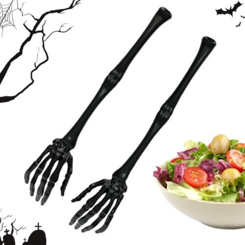 Halloween-salladstänger 31 cm långa, läskiga och tvättbara | Salladstång i form av en Skeletthand för fest, middagsbjudning, restaurang, café, , bar och bufféer